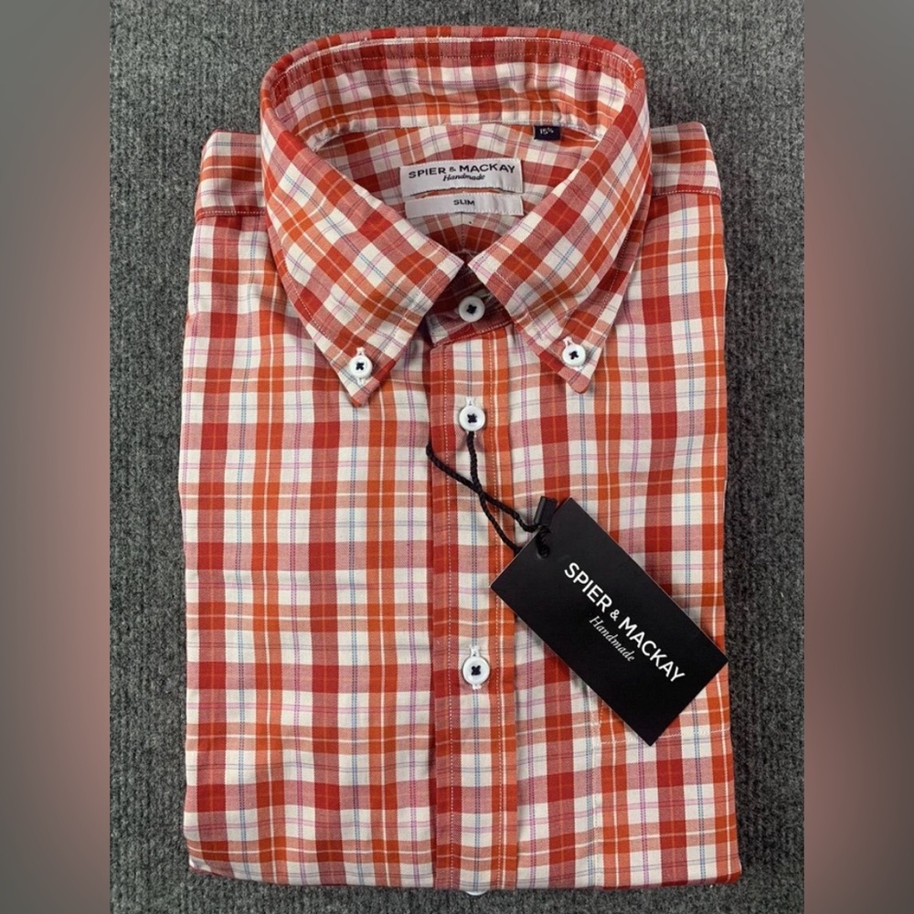 Spier & Mackay Slim Mens Hand Made Cotton Button Down Shirt Size 15.5 Red/Blue